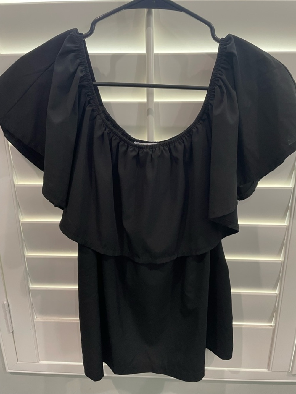 BLDO Black Off-the-Shoulder Ruffle Short Sleeve Women's Blouse Size L